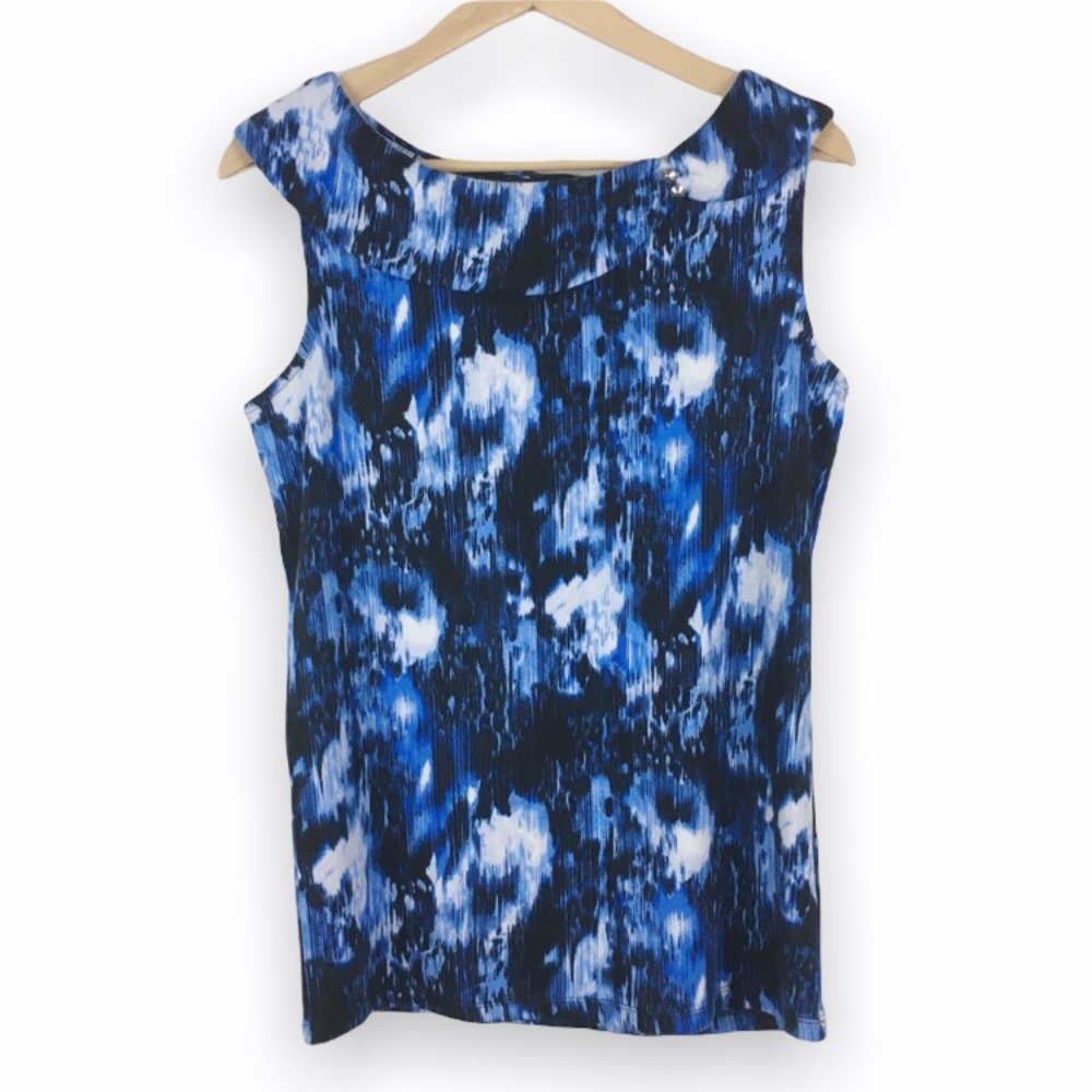 Rafaella Blue Black White 100% Cotton Top Sleeveless Shirt Womens Size Medium M